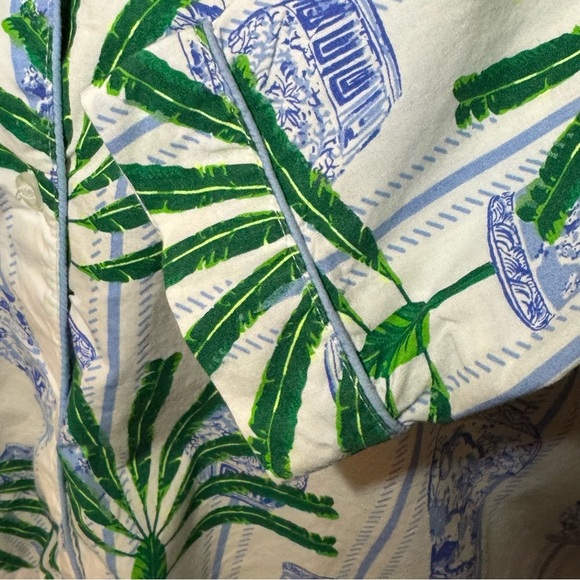 🌻 8 Oak Lane Ginger Jar Palm Button Down Sleep Shirt size XS/S Green & Blue - Picture 7 of 11